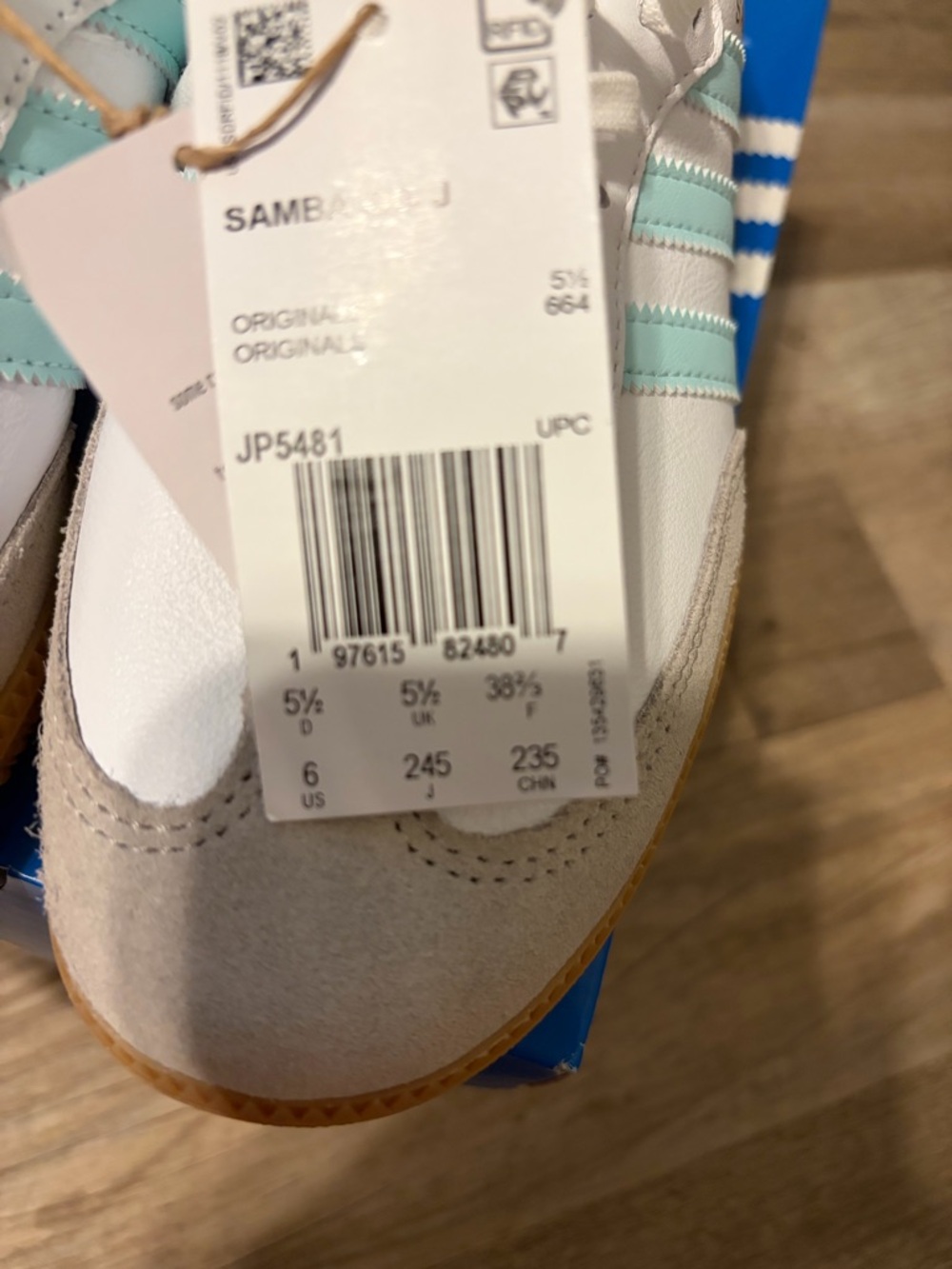 adidas White Aqua stripes and gum bottom Samba Sneakers - Picture 4 of 6